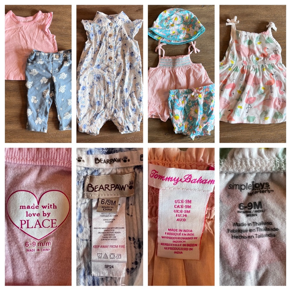 6-9M Girls Clothing Lot- Tommy Bahama, Bearpaw, Place and Carters 7 pieces